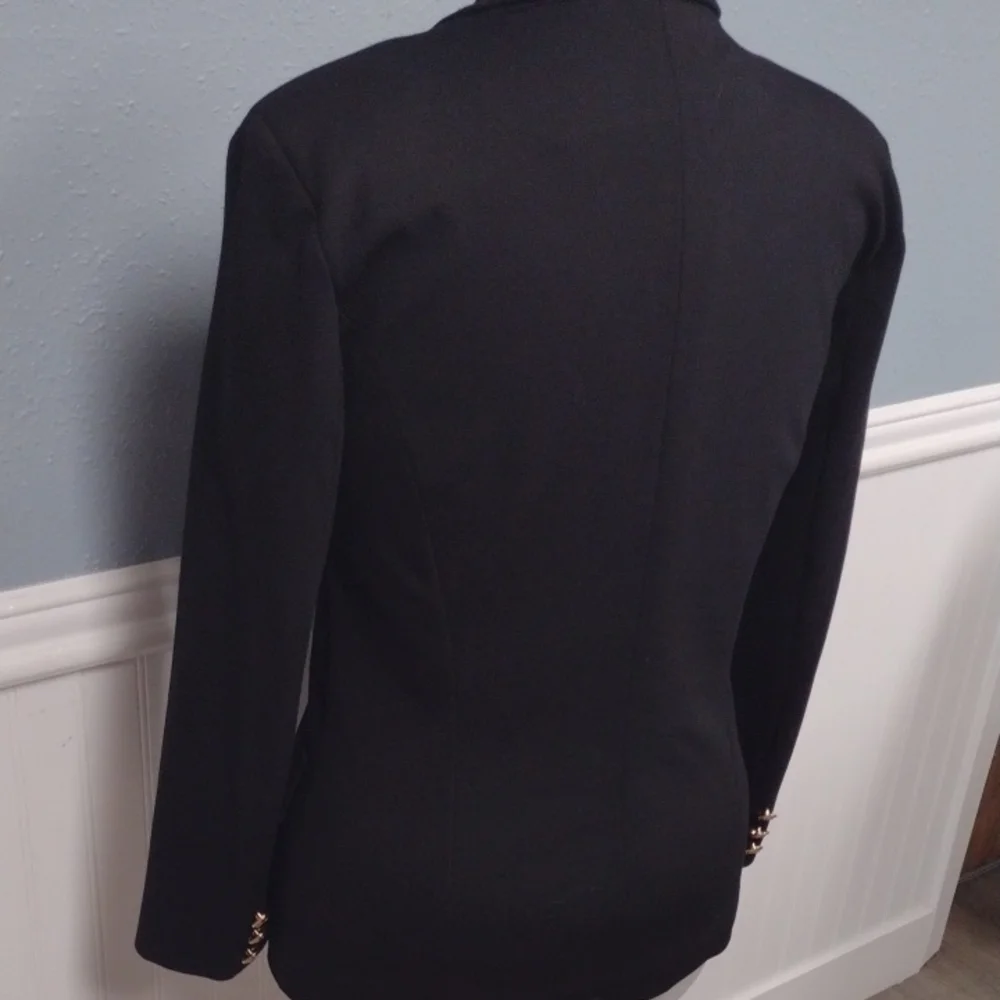 Attitude Unknown Chic Black Double-Breasted Blazer with Gold Accents - Picture 8 of 16